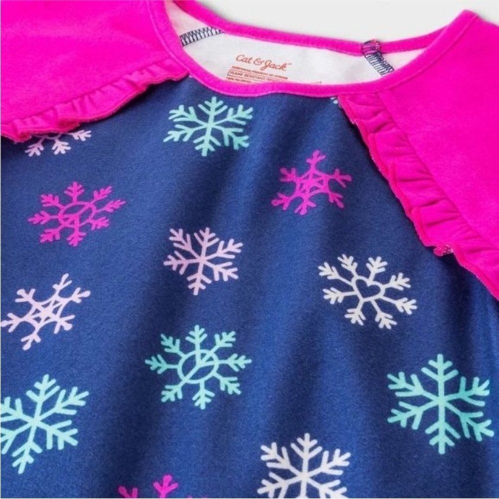 NWT Toddler Girls' Snowflake 'Doll and Me' NightGown - Cat & Jack 5T, Blue/Pink - Picture 2 of 3